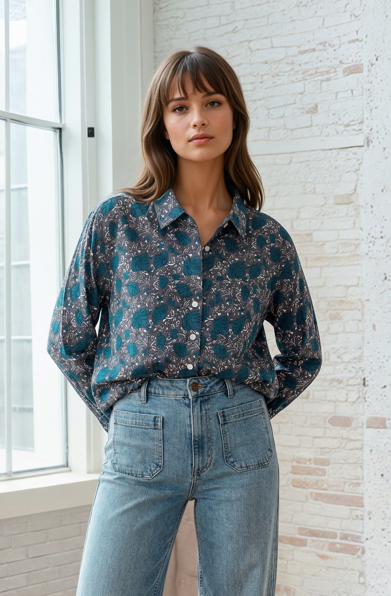Good Boyfriend Shirt - Ojai Floral Charcoal / French Teal
