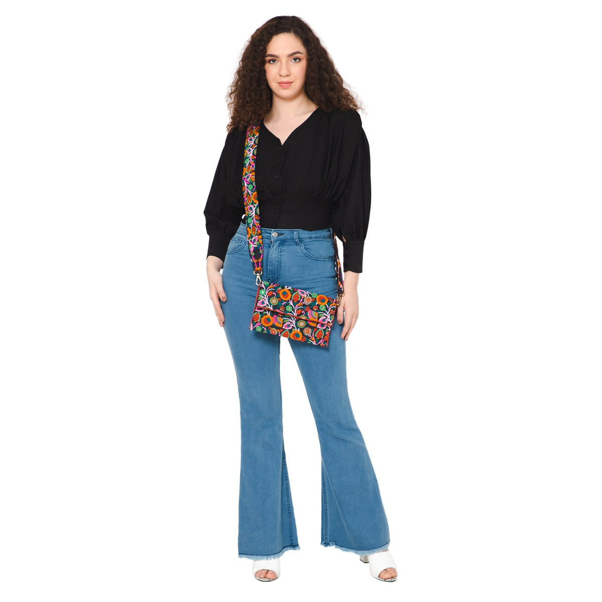 Floral Embroidered Strap - Black