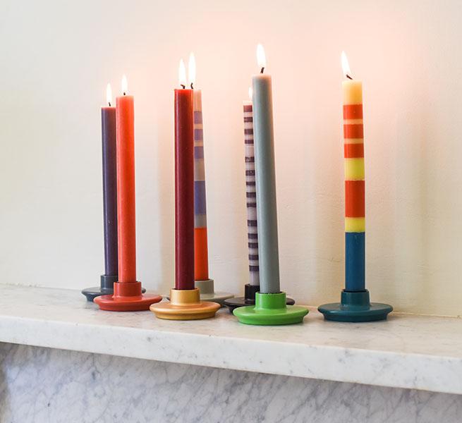 S/4 Striped Jasmine, Rust and Petrol Blue Dinner Candles