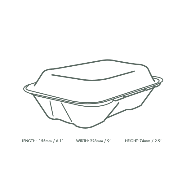 Vegware 9 × 6 in Large Bagasse Clamshell, Oatmeal (QTY 200), SKU VA-SH89N