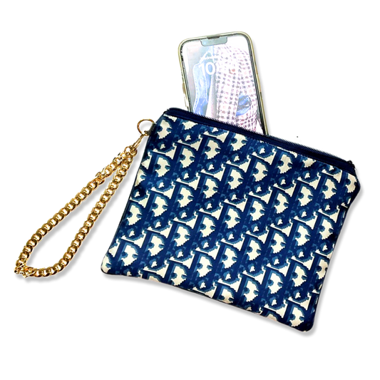 Trotter Blue Vintage Silk Scarf Wristlet Bag