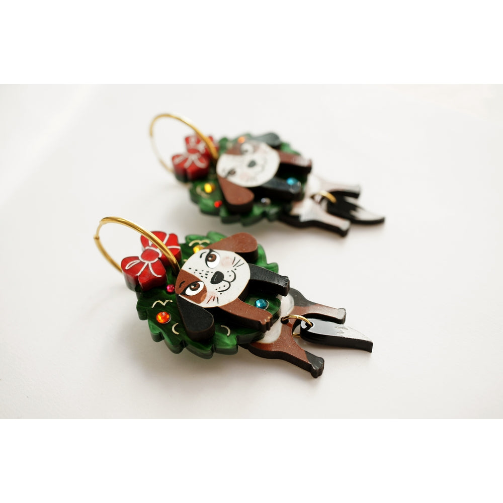 Dog in A Christmas Wreath Earrings by Laliblue