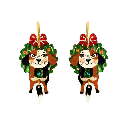 Dog in A Christmas Wreath Earrings by Laliblue
