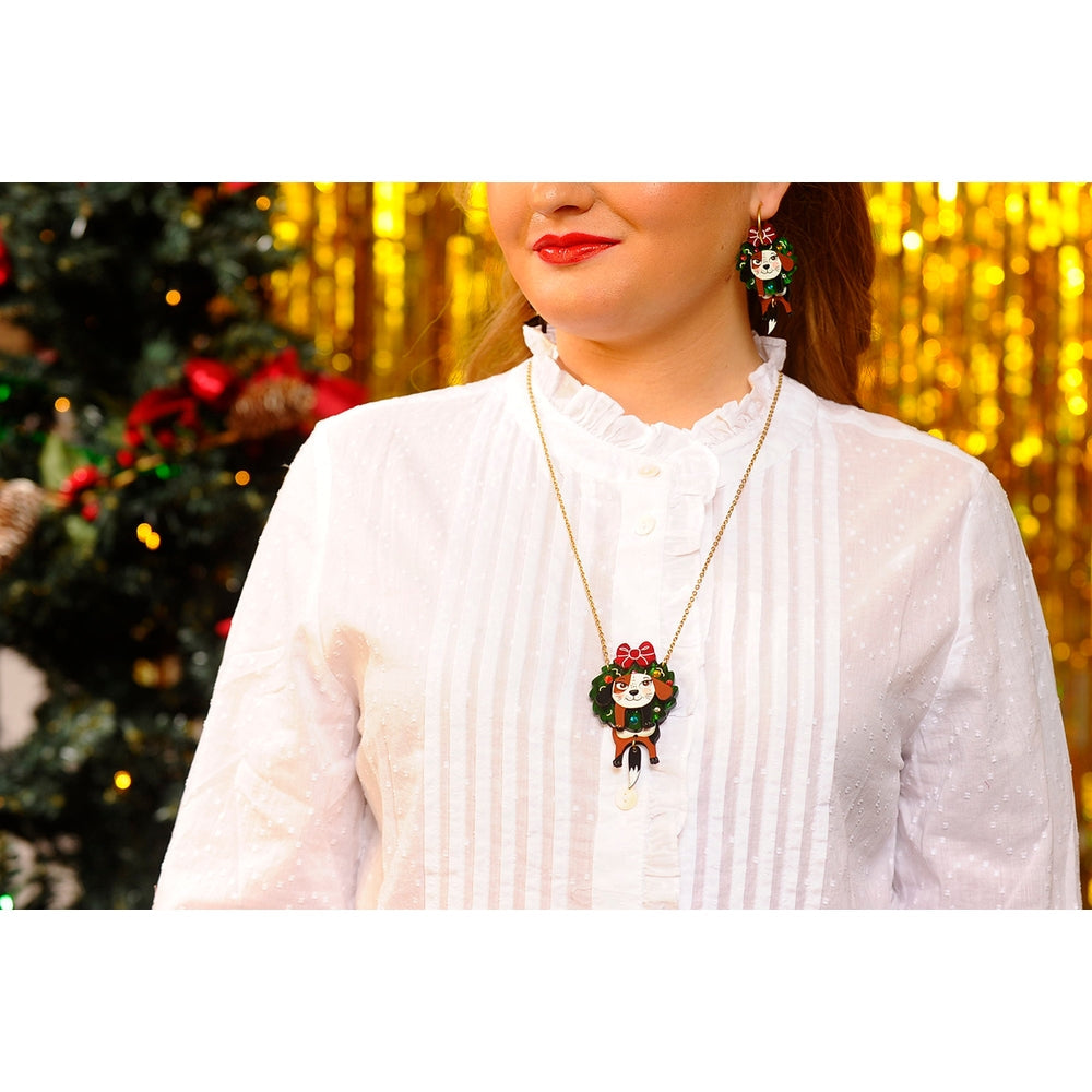Dog in A Christmas Wreath Necklace by Laliblue
