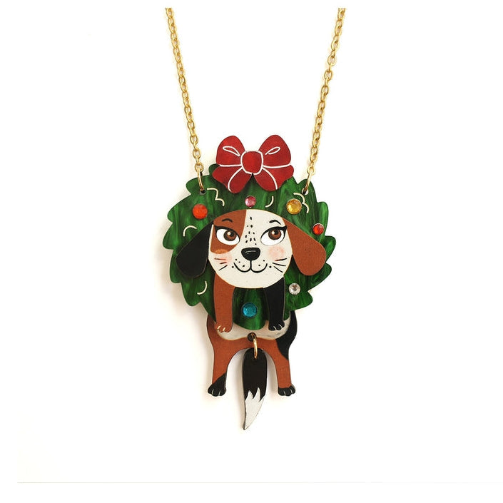 Dog in A Christmas Wreath Necklace by Laliblue