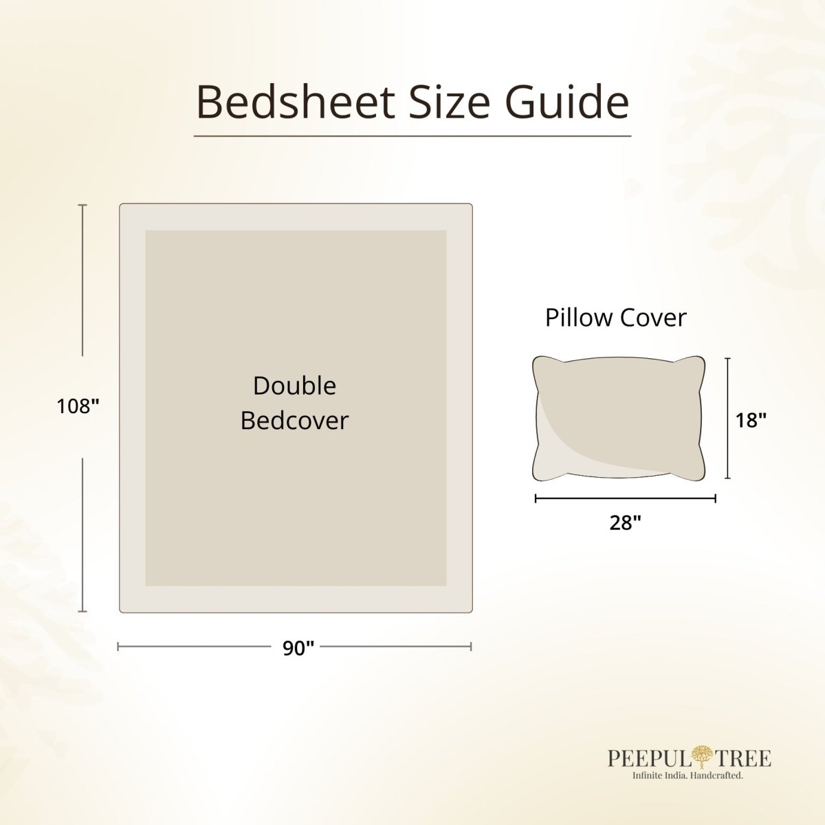 Gold & White Handprinted Bed Cover Set with Pillow Covers
