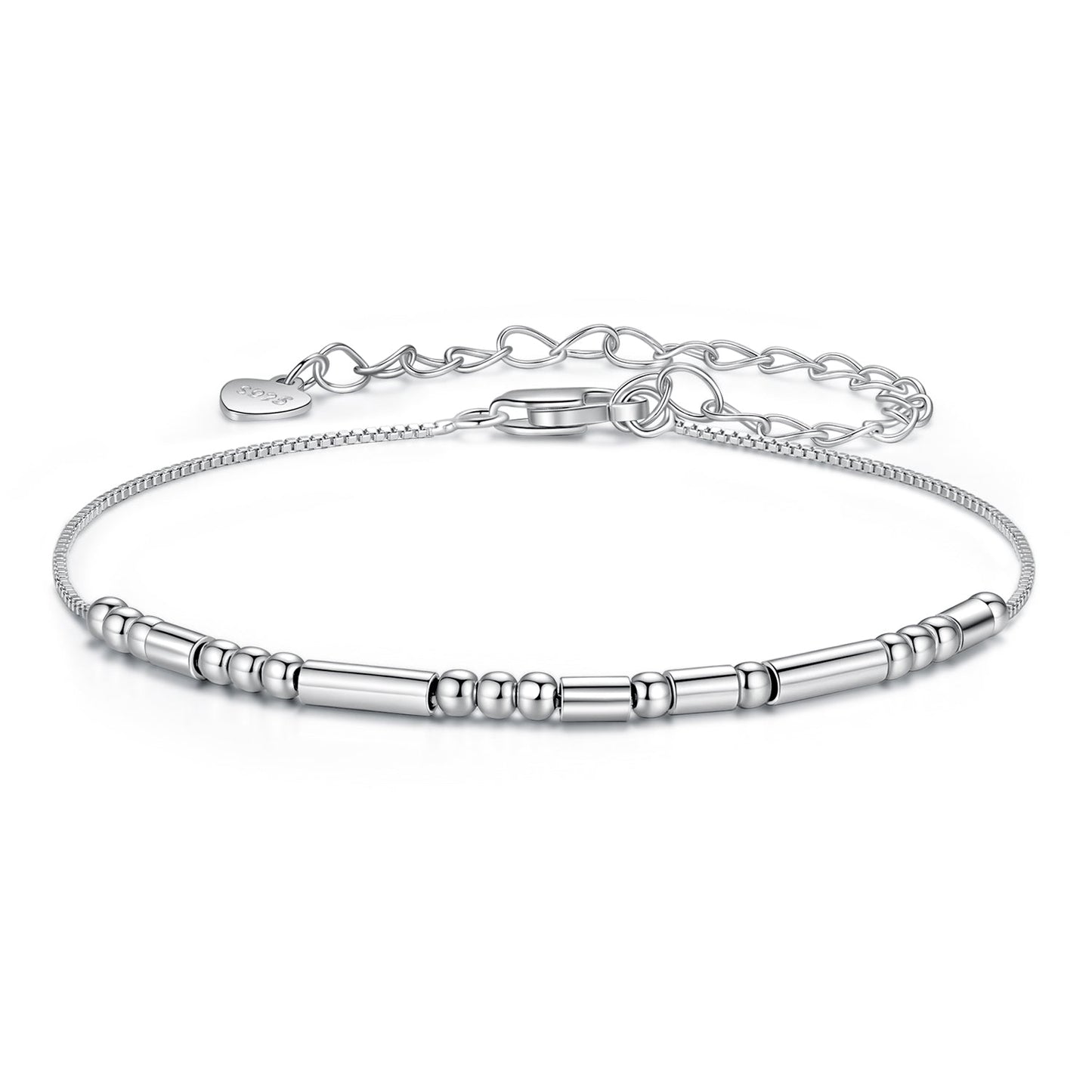 925 Sterling Silver White Gold Plated Bracelet 15+6cm for Women
