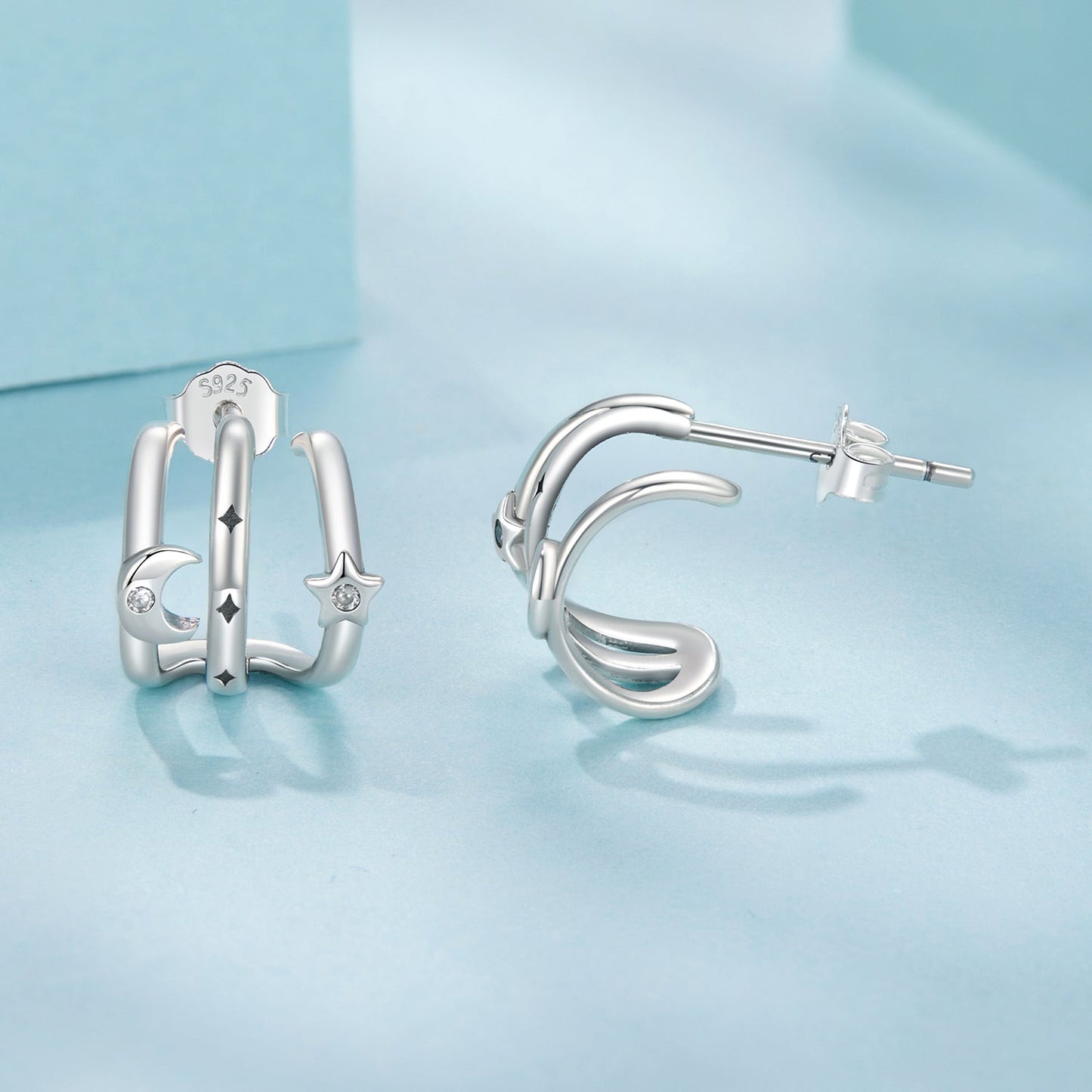 925 Sterling Silver Earrings with Pavé Setting CZ - Oxidized Silver, 1.1cm for Women