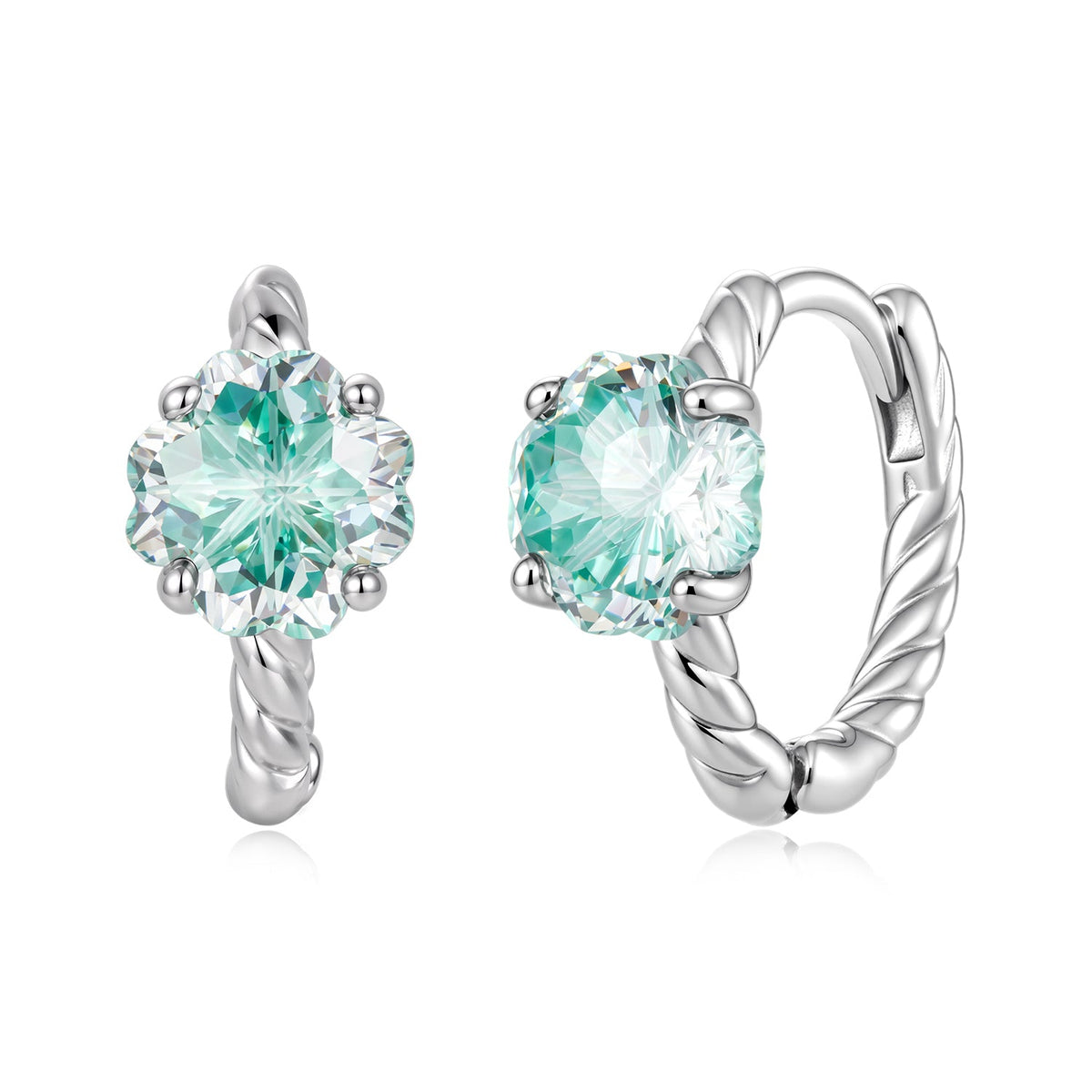 925 Sterling Silver White Gold Plated Transparent Glass 1.2x0.6 cm Hoop Earrings for Women