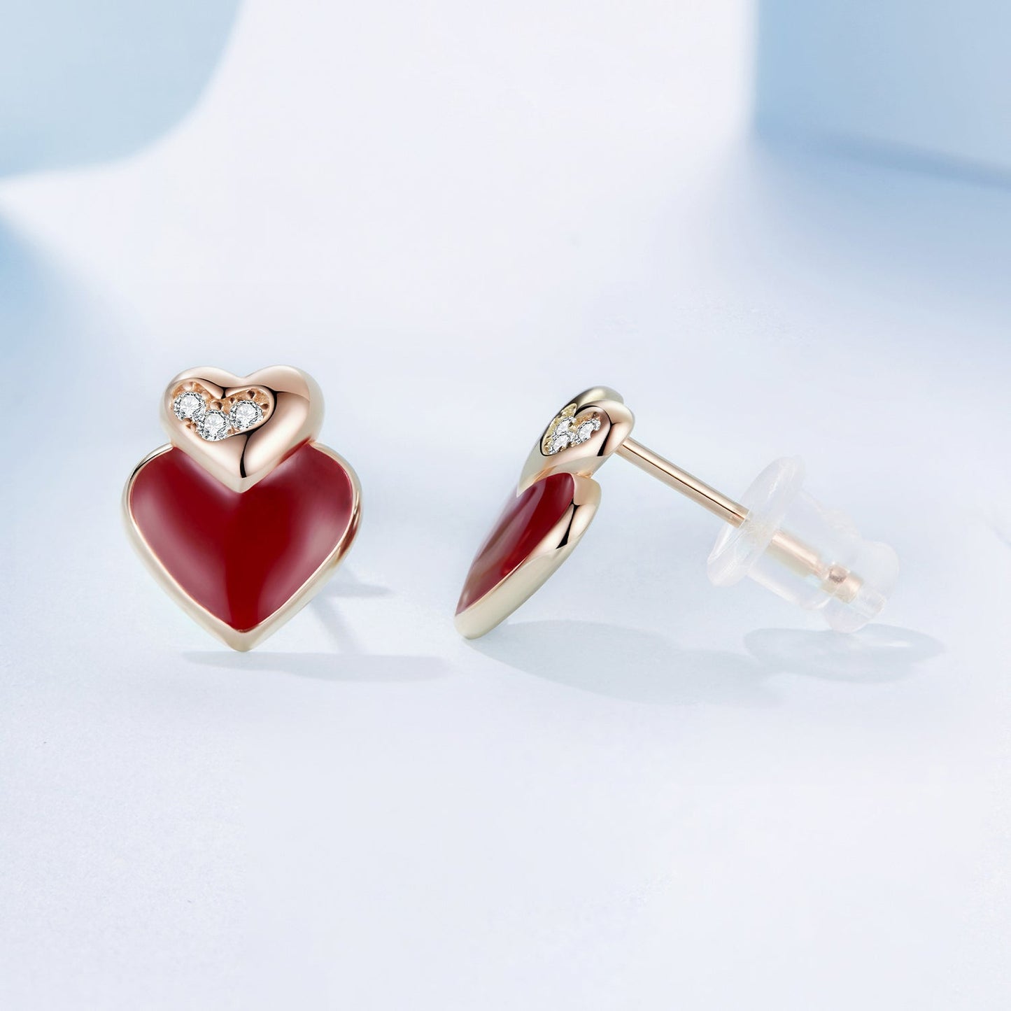 925 Sterling Silver Earrings with Enamel Finish and Pavé Setting in Rose Gold