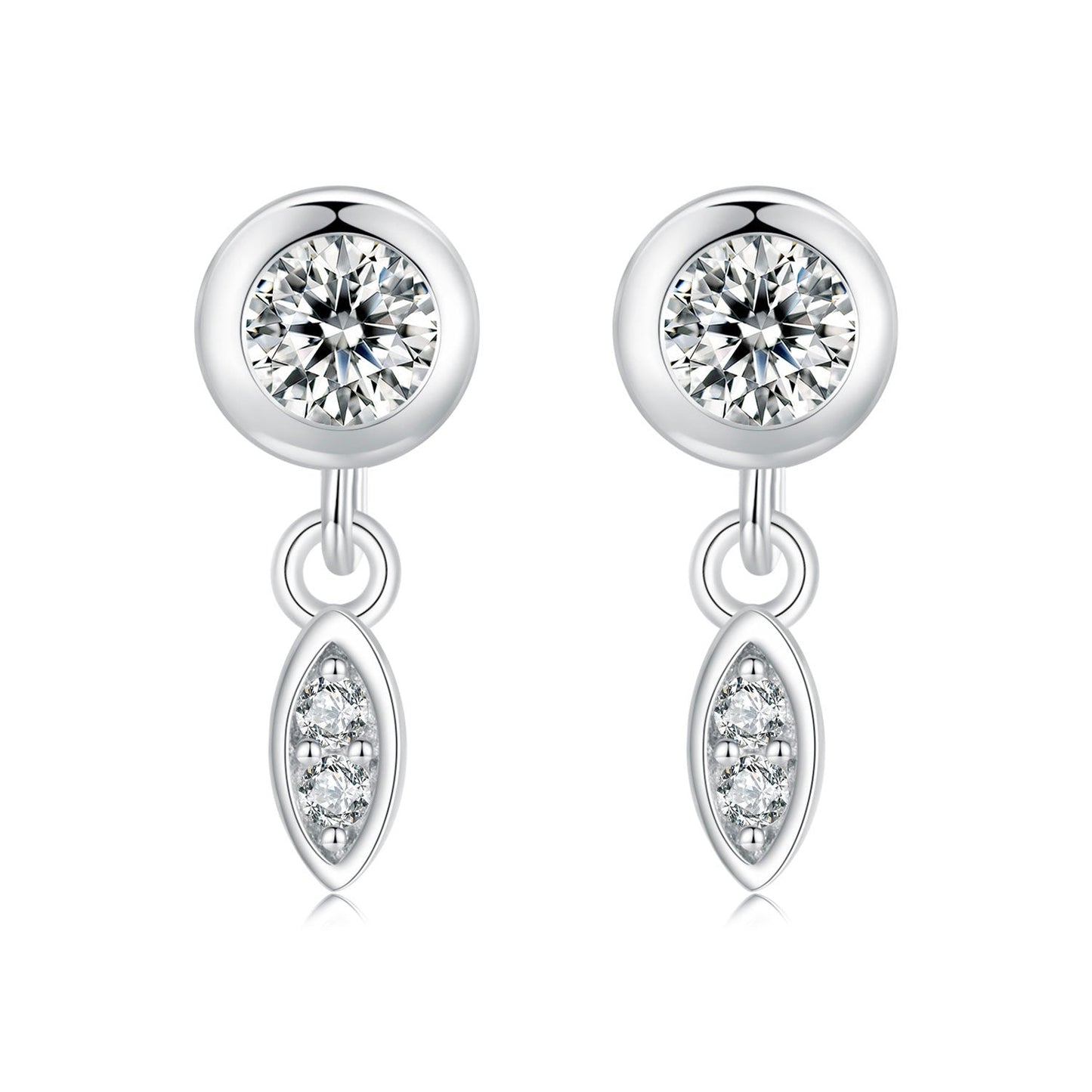 925 Sterling Silver Earrings with Pavé Setting CZ in White Gold - 11*4mm