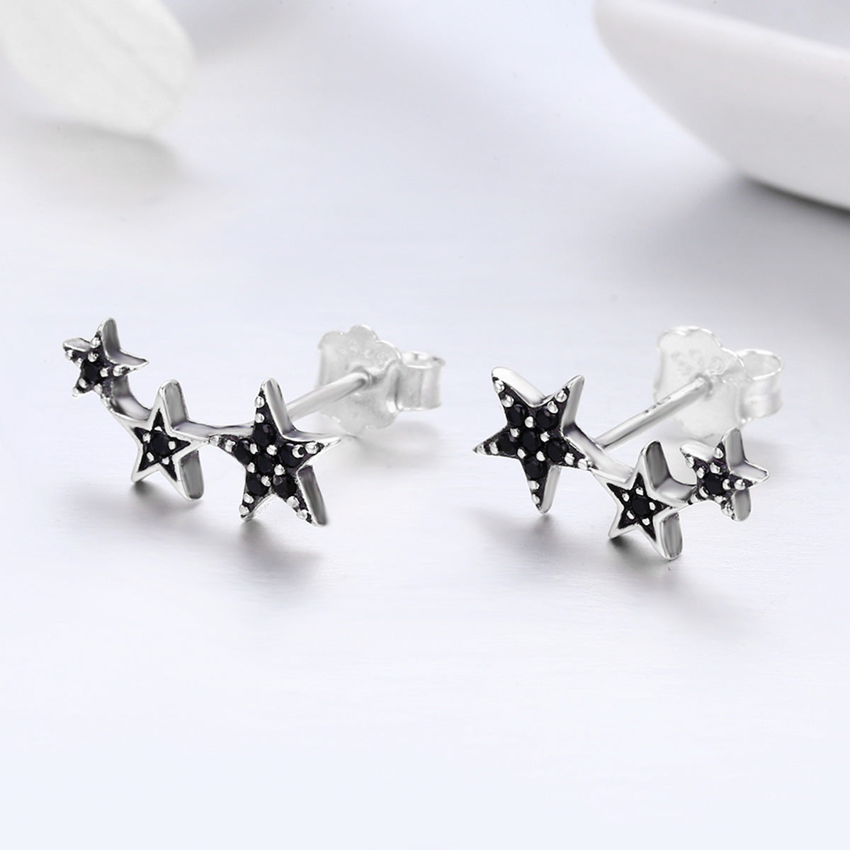 S925 Oxidized Silver Pavé CZ Earrings for Women