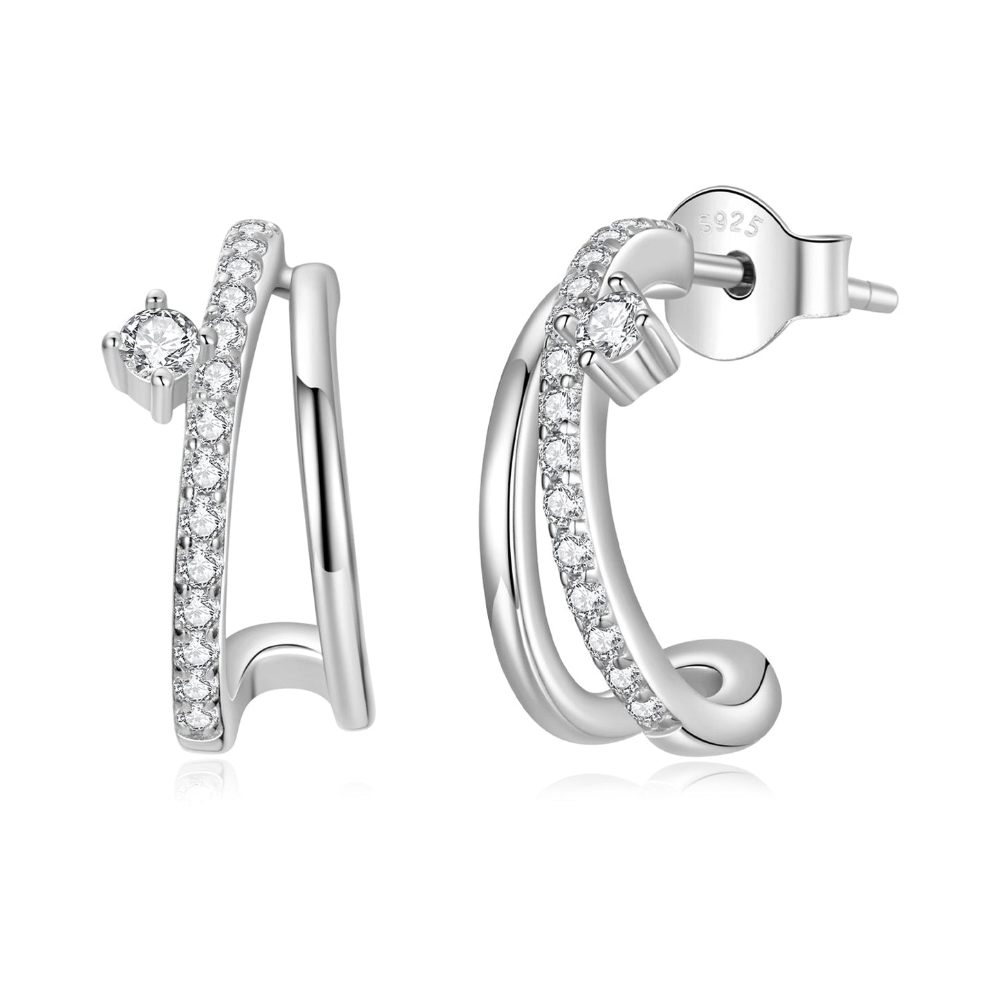 925 Sterling Silver Moissanite Earrings for Women - 1.4x0.5cm, Pavé Setting