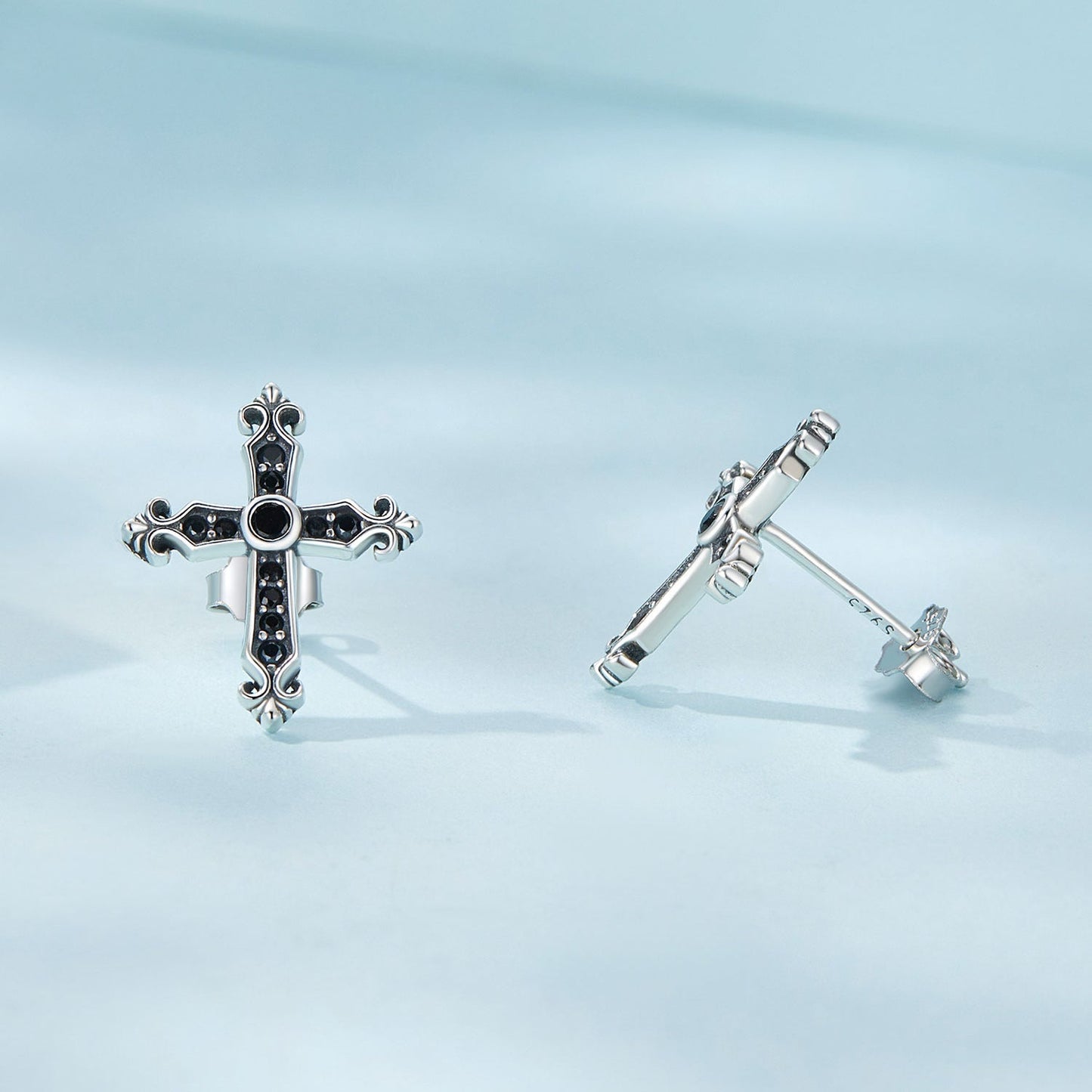 925 Sterling Silver Earrings with Pavé Setting CZ in Oxidized Silver, 15x12mm for Women