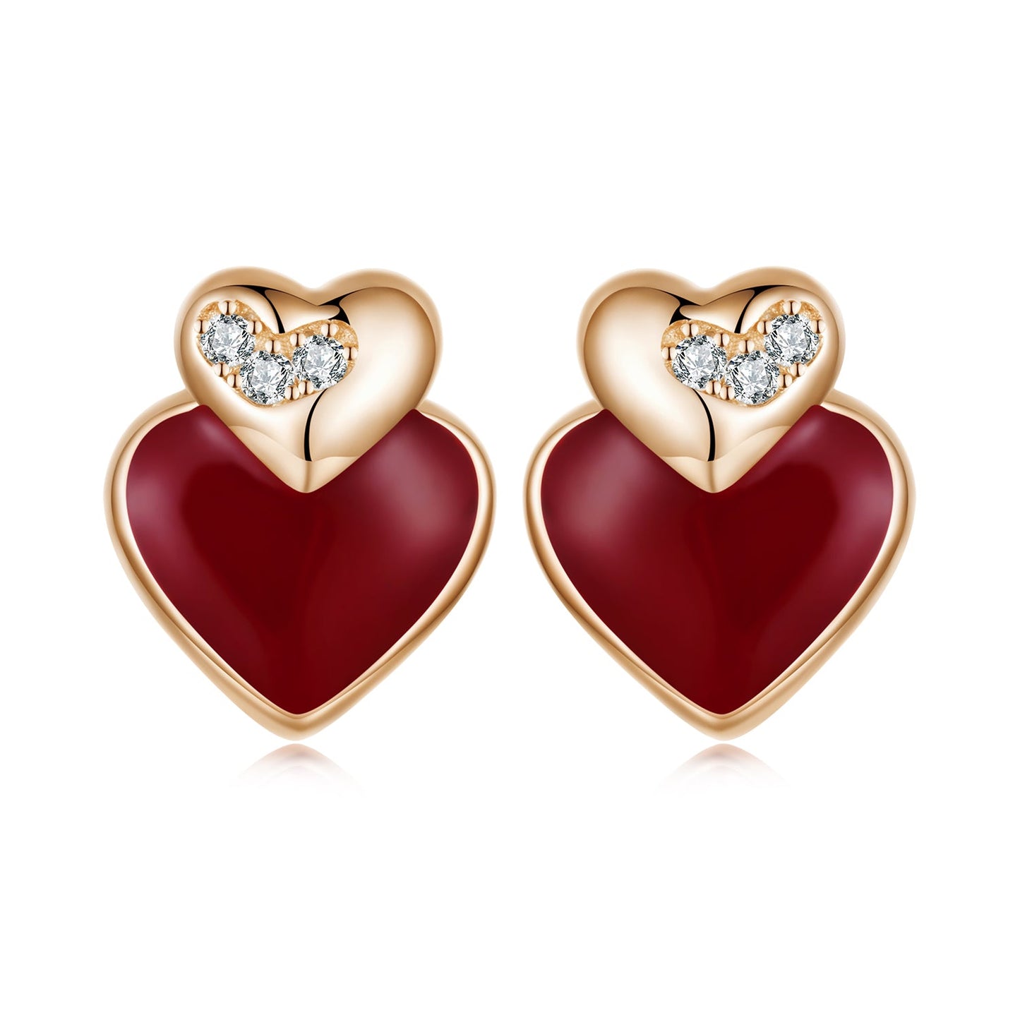 925 Sterling Silver Earrings with Enamel Finish and Pavé Setting in Rose Gold