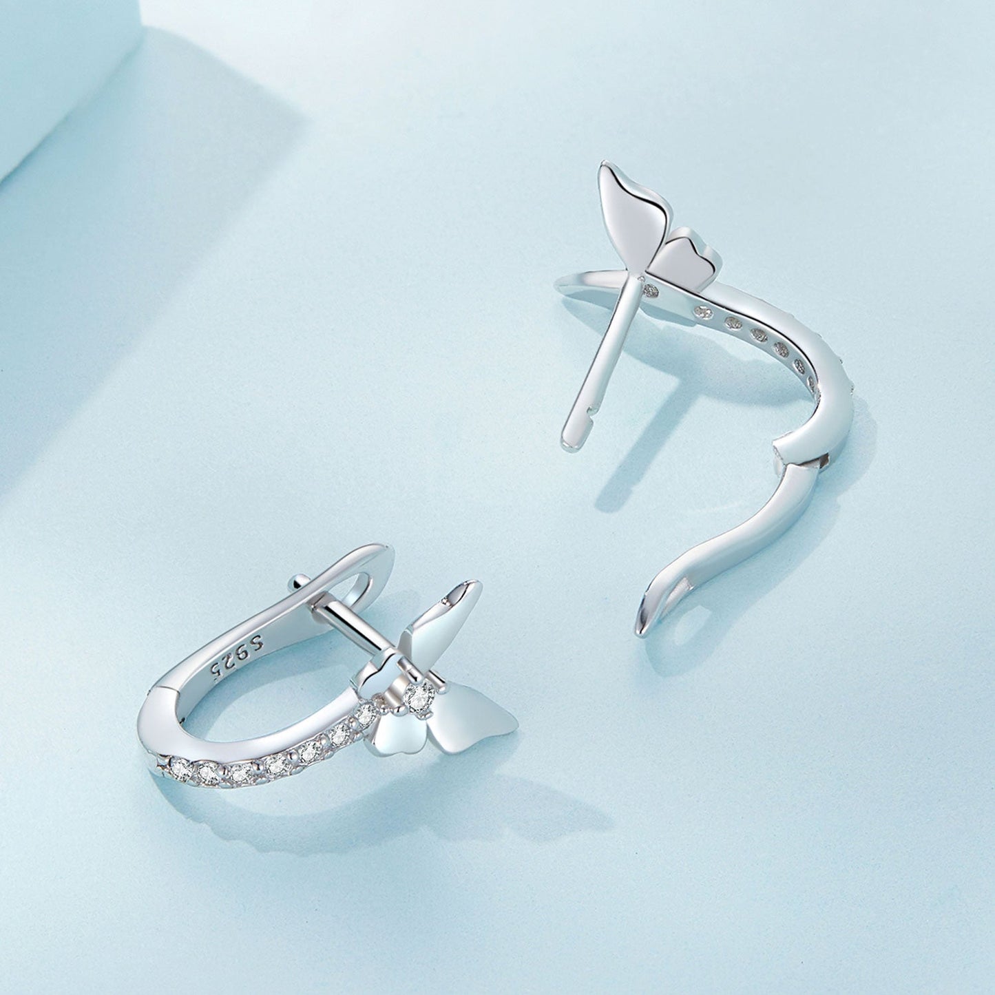 S925 Sterling Silver Small Platinum Plated Earrings with Pavé Setting CZ