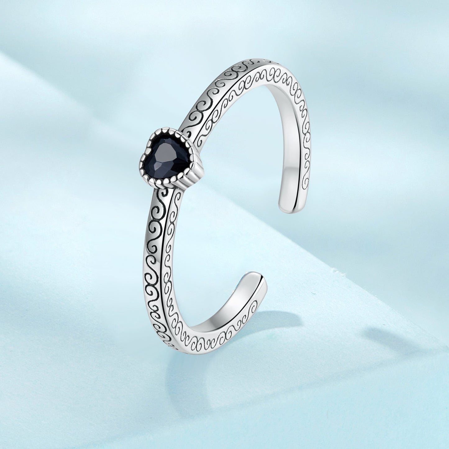 925 Sterling Silver Oxidized CZ Pavé Ring for Women