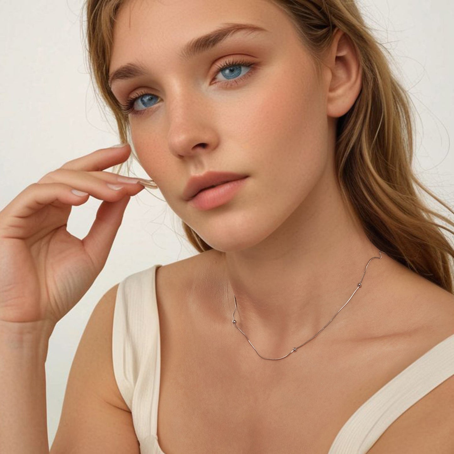 925 Sterling Silver Necklace with White Gold Plating, Length 40+5cm, Chain Thickness 0.08cm, for Women