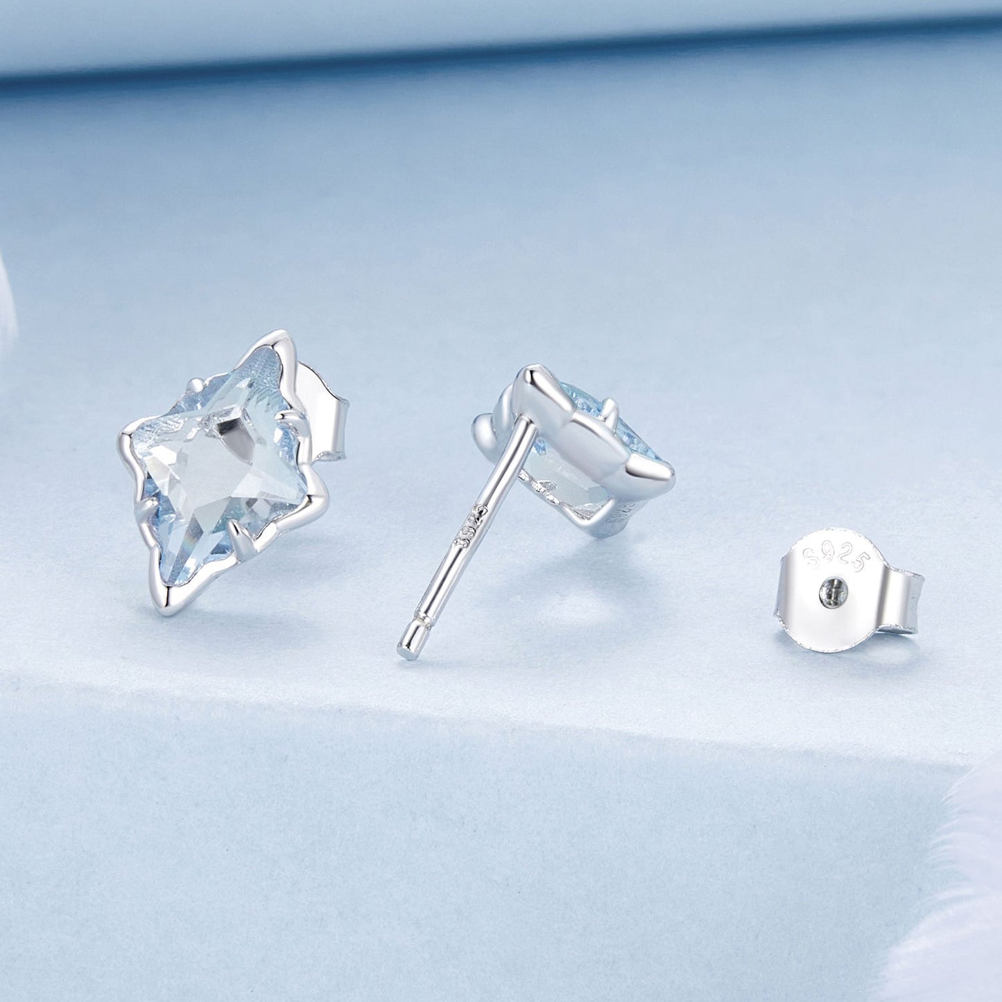 925 Sterling Silver Earrings with Transparent Glass and White Gold Plating