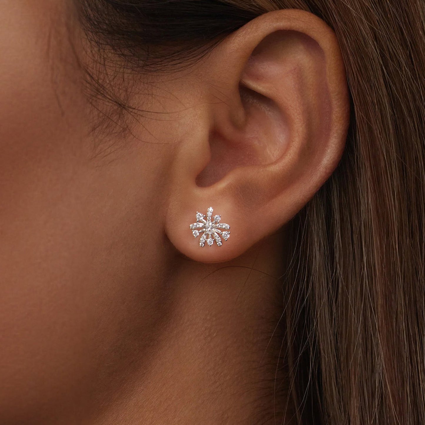 925 Sterling Silver Earrings with Pavé Set CZ in White Gold Finish, 1.1*1.0cm
