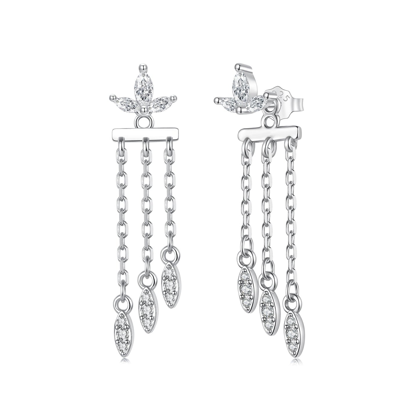 925 Sterling Silver Earrings with White Gold Plating and CZ