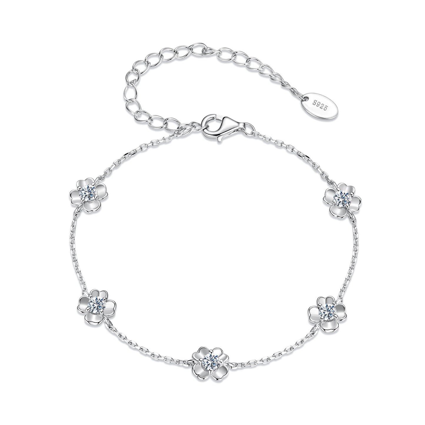 925 Sterling Silver 0.1 Carat Moissanite Bracelet for Women