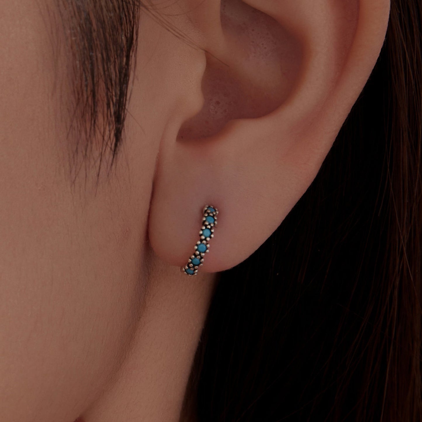 925 Sterling Silver Turquoise Earrings for Women 1.4x0.5cm