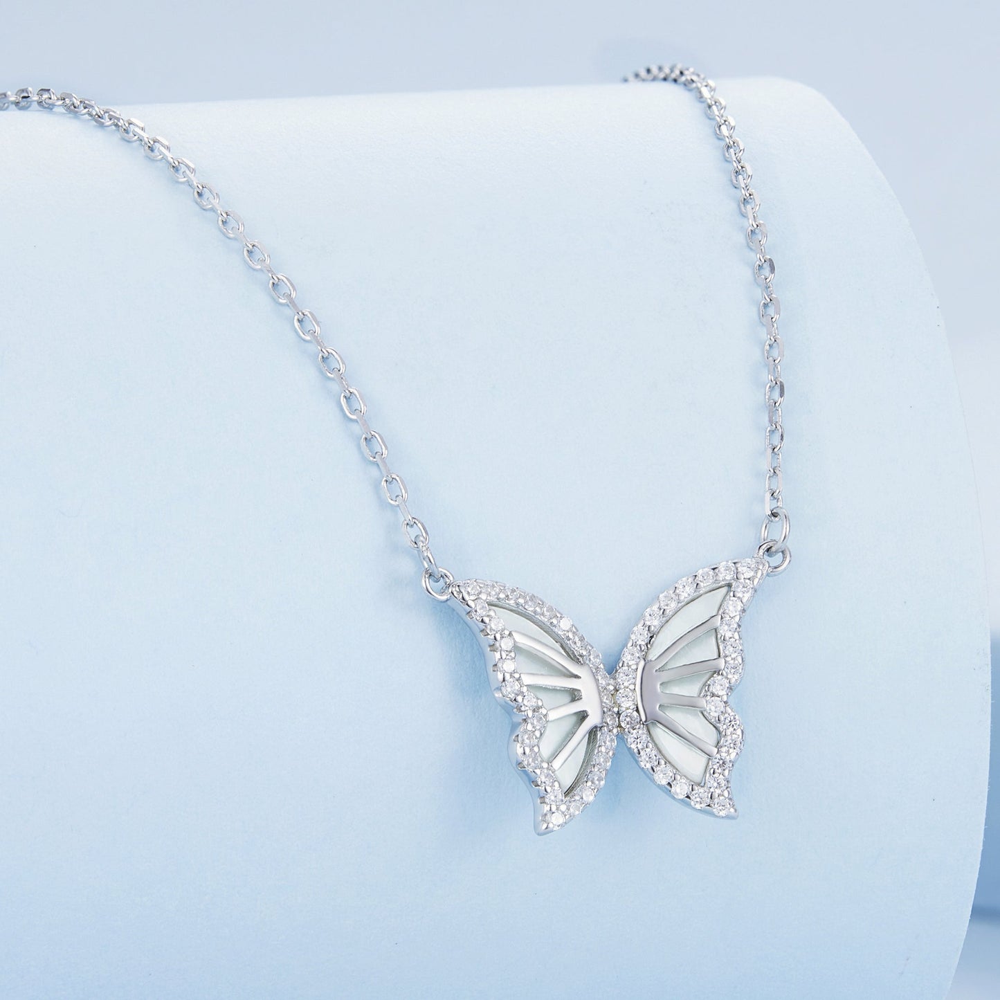S925 Sterling Silver Plated Nacre & CZ Necklace, 40+5cm for Women