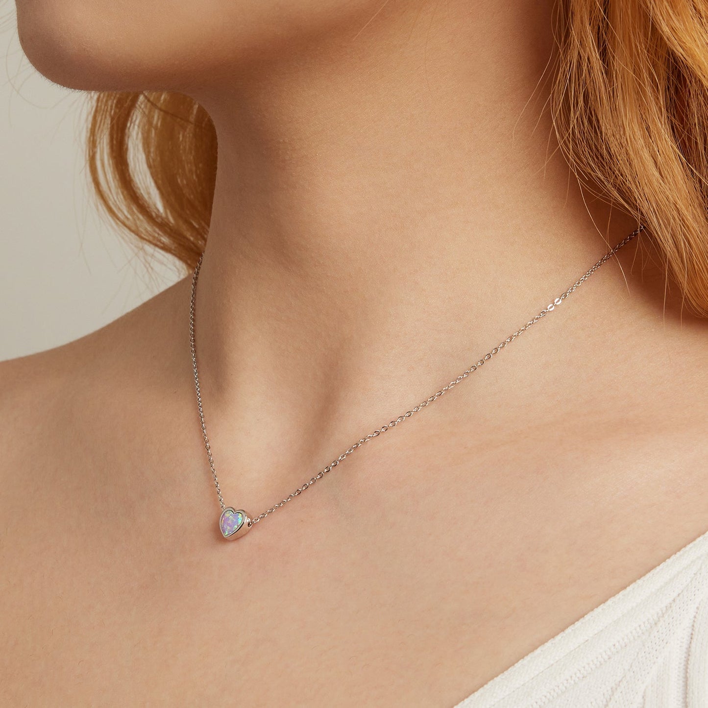 925 Sterling Silver and Platinum Plated Translucent Opal Necklace, 43.5cm Adjustable Chain, for Women