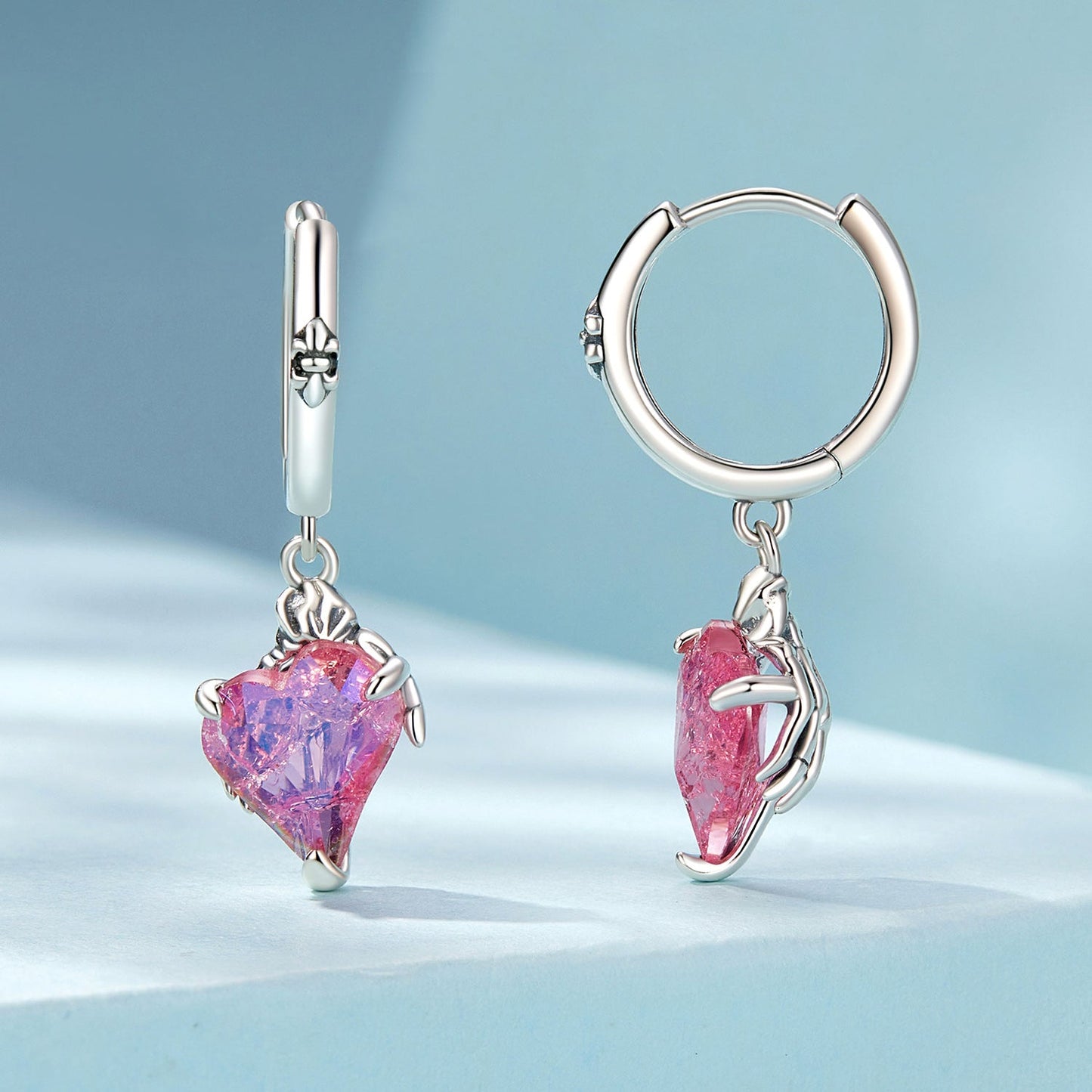 925 Sterling Silver Earrings with Transparent Glass, 28x9mm, Women's Jewelry