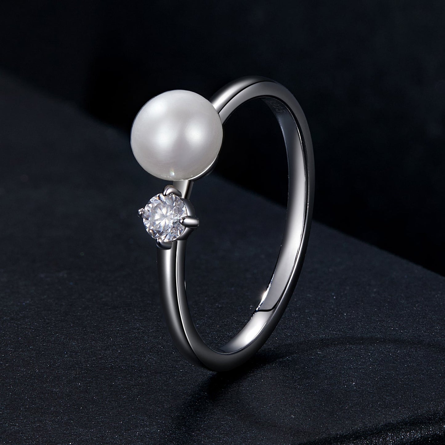925 Sterling Silver Moissanite & Freshwater Pearl Ring 3mm Size 6 for Women