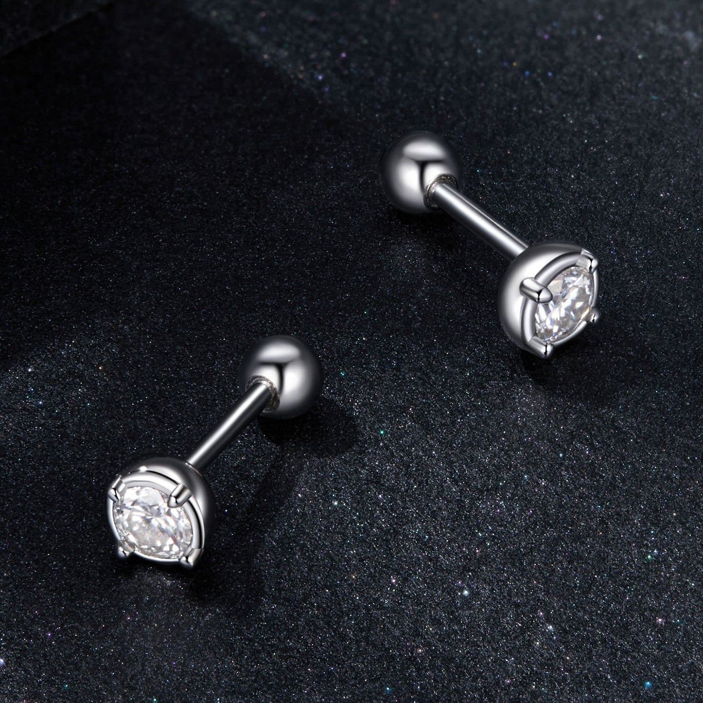 925 Sterling Silver 4mm Moissanite Earrings with Platinum Plating for Women