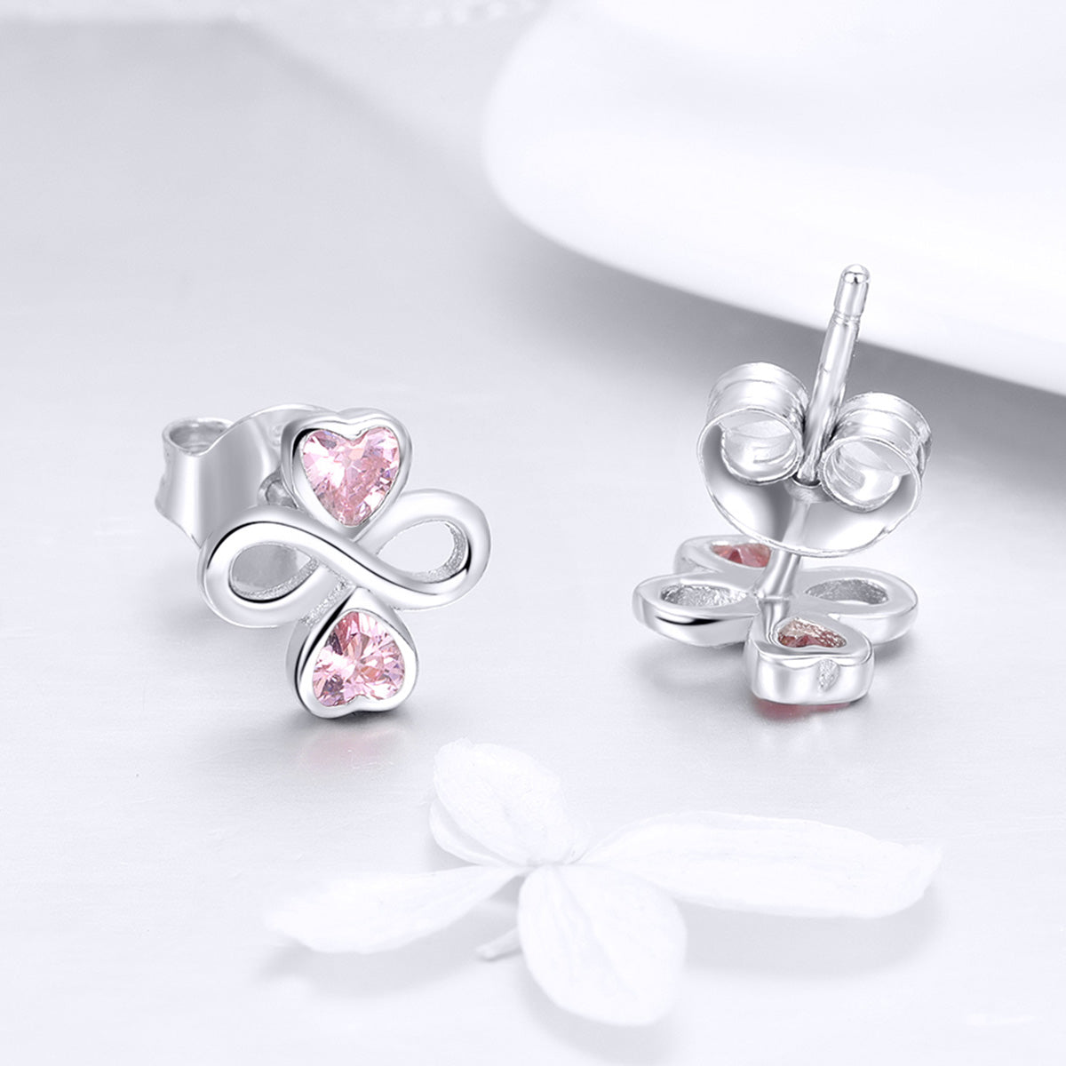925 Sterling Silver Platinum Plated Pavé Setting CZ Earrings
