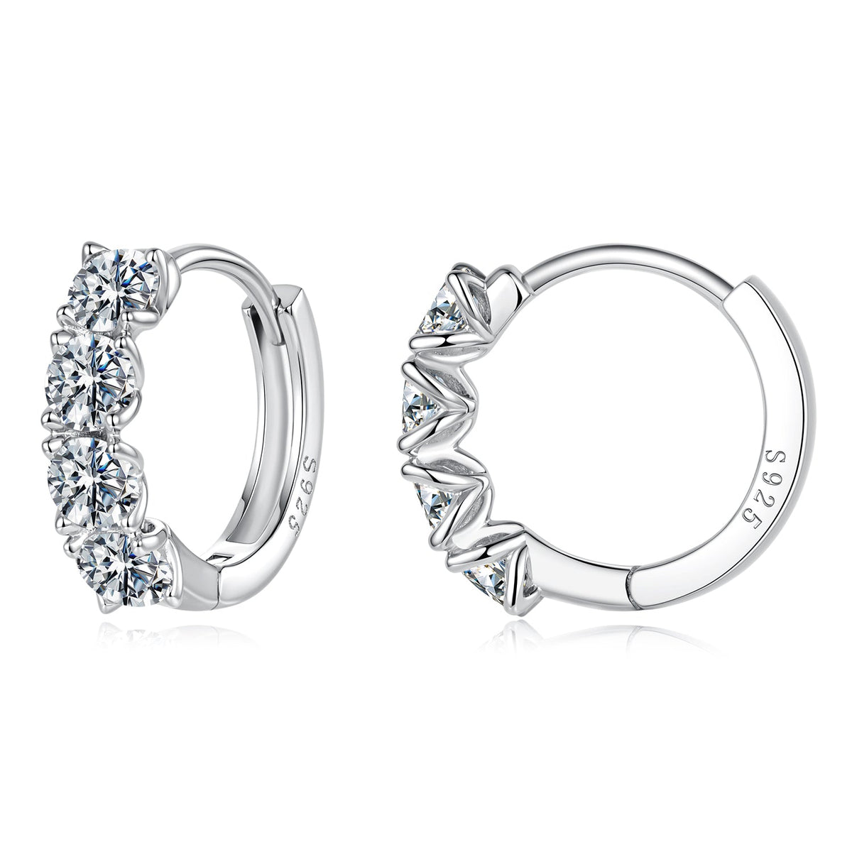 925 Sterling Silver White Gold Plated 0.10 Ct Moissanite CZ 1.1 cm Hoop Earrings for Women
