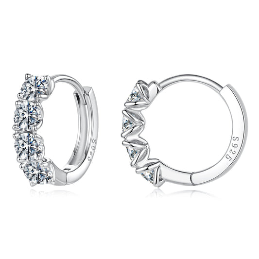 925 Sterling Silver White Gold Plated 0.10 Ct Moissanite CZ 1.1 cm Hoop Earrings for Women