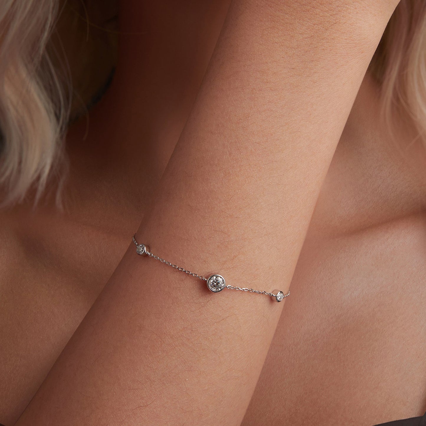 925 Sterling Silver 5mm Moissanite & 3mm Moissanite Bracelet for Women