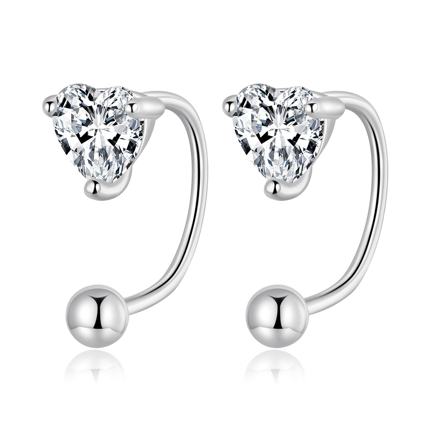 925 Sterling Silver Earrings with Pavé Set CZ, Plated Platinum, 1.4*0.6cm - For Women