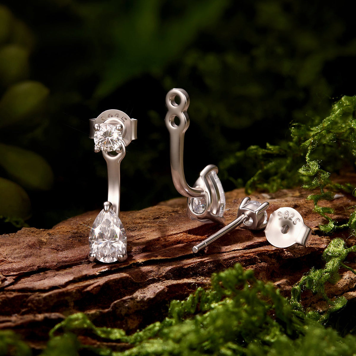 925 Sterling Silver White Gold Plated Moissanite 1.7 x 0.4 cm Earrings for Women