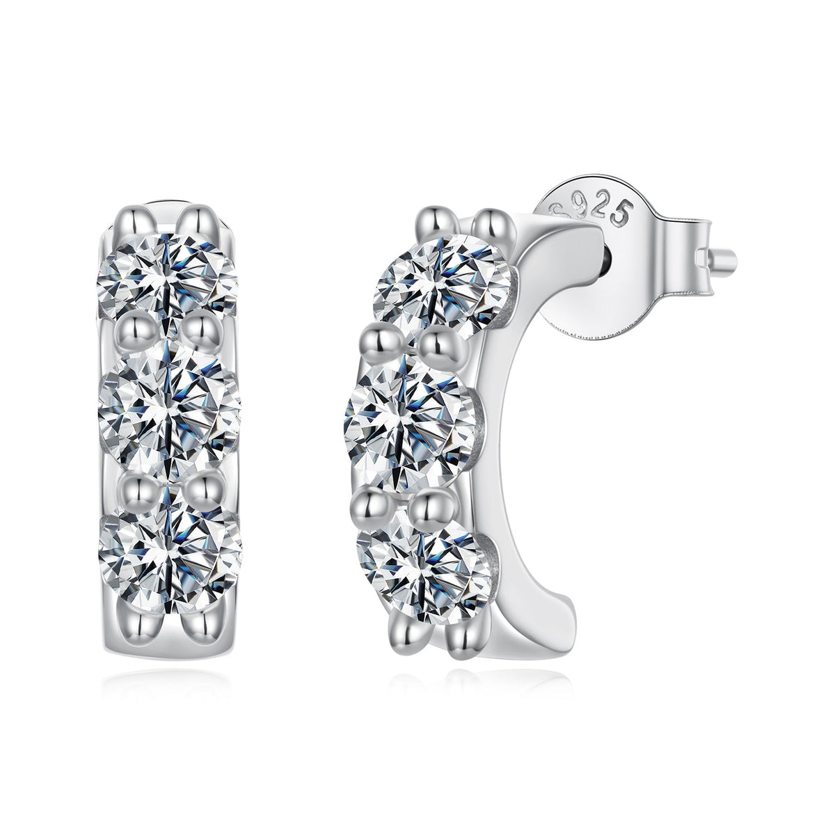925 Sterling Silver White Gold Plated 0.3ct Moissanite 1.3x0.4cm Earrings for Women