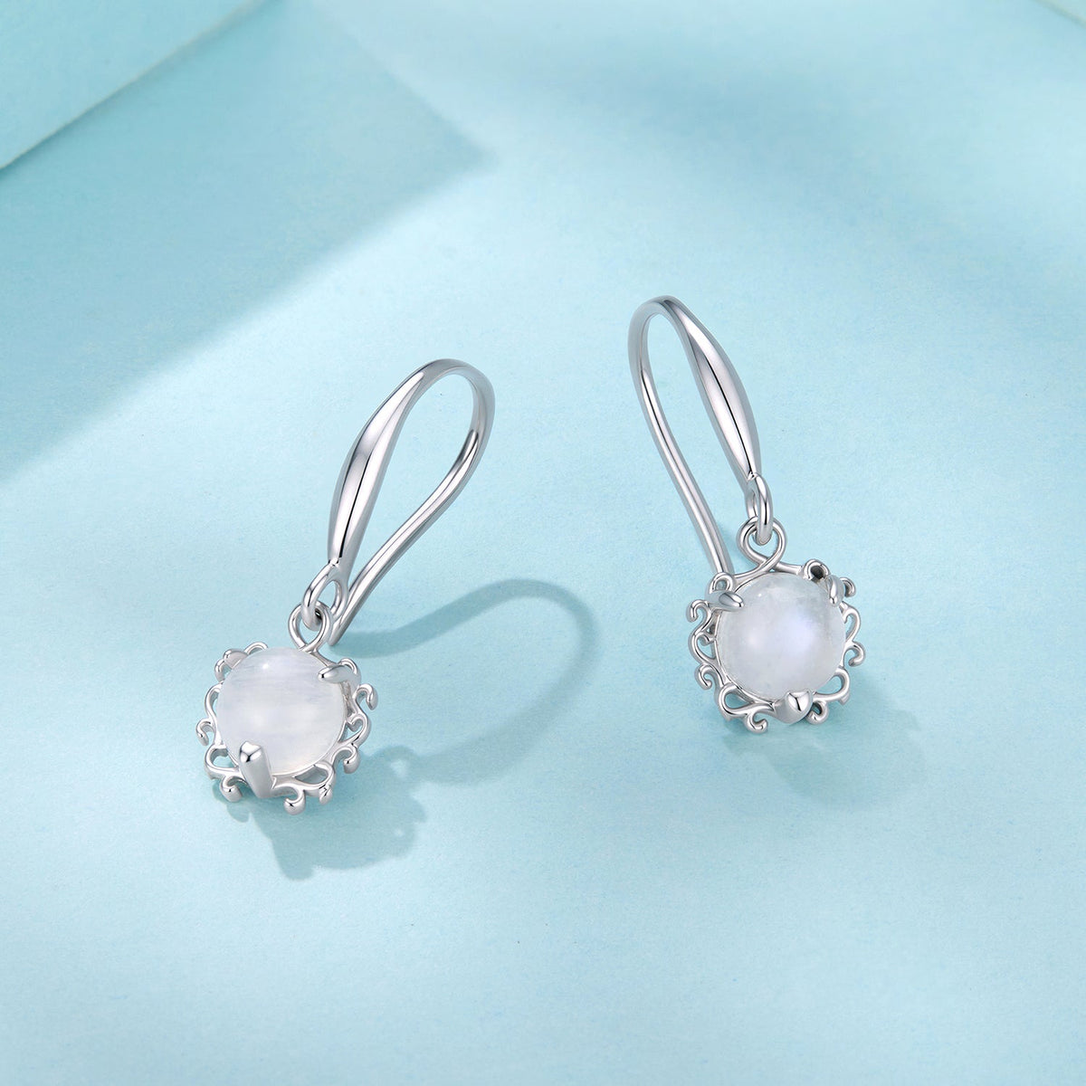 925 Sterling Silver White Gold Plated Natural Moonstone 2.0x0.7cm Earrings for Women