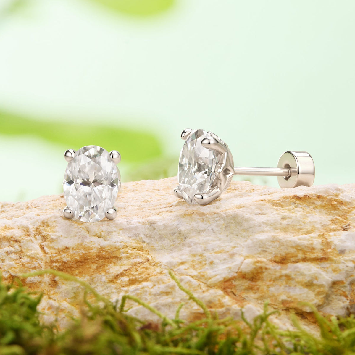 925 Sterling Silver White Gold Plated 1ct Moissanite 0.7x0.5cm Egg-Shaped Earrings for Women