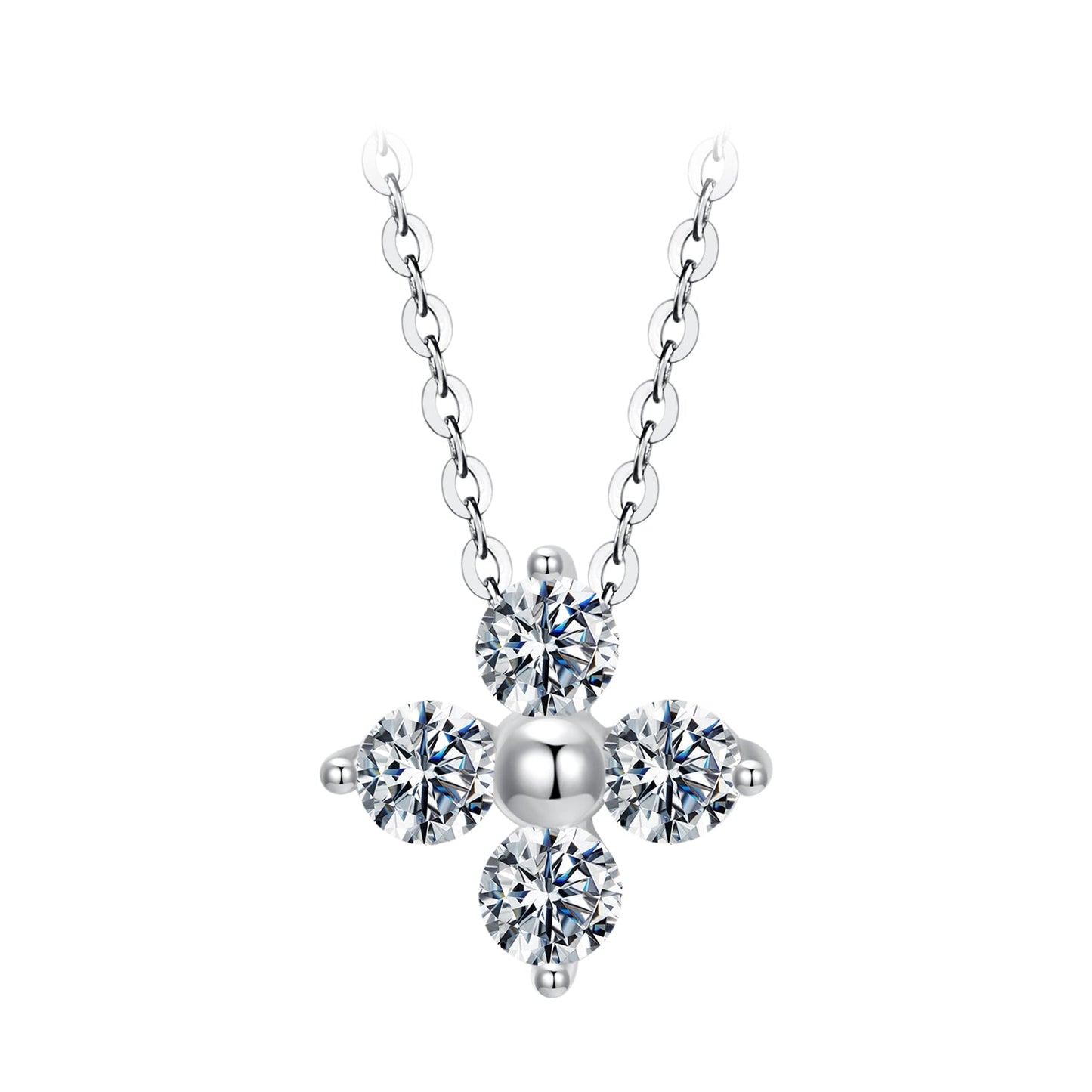 925 Sterling Silver & White Gold Plated Moissanite Necklace 40+5cm for Women
