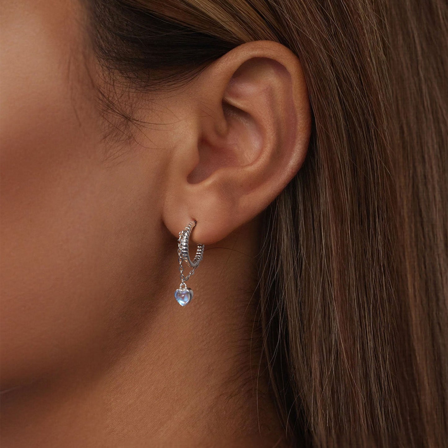 925 Sterling Silver White Gold Plated Moonstone Earrings 23x5mm for Women