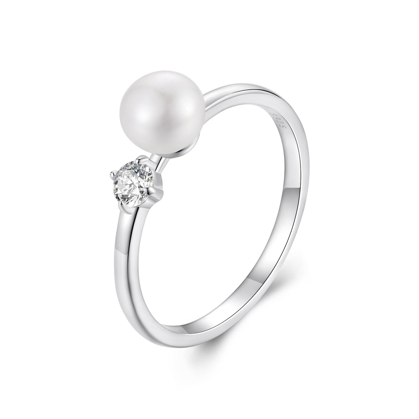 925 Sterling Silver Moissanite & Freshwater Pearl Ring 3mm Size 6 for Women