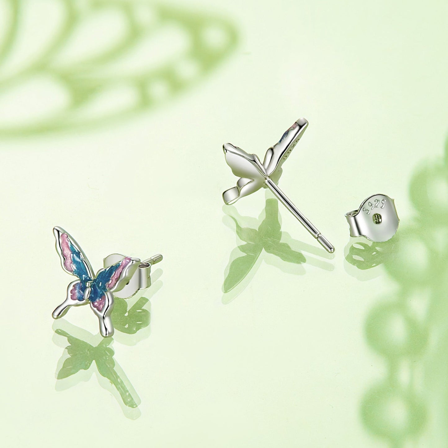 925 Sterling Silver White Gold Plated Enamel Earrings 9x10mm for Women