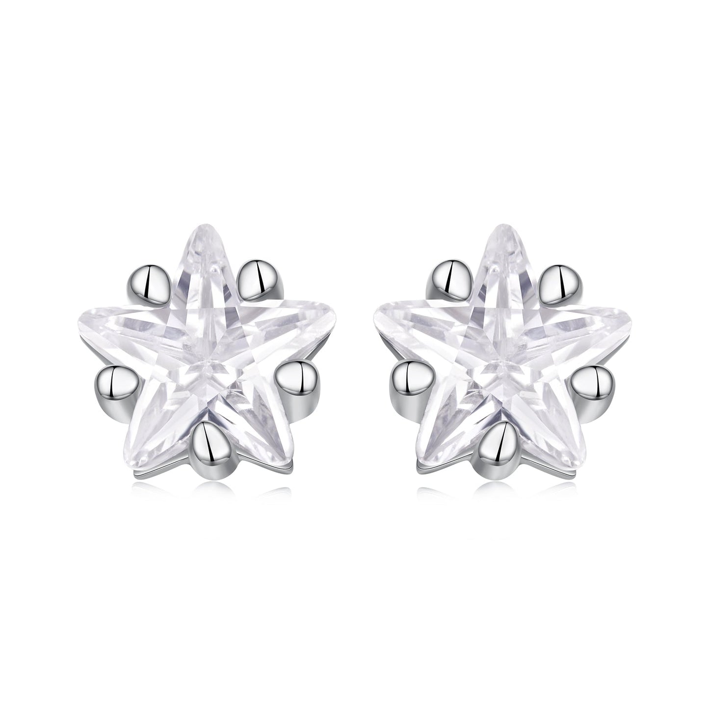 925 Sterling Silver White Gold Plated Earrings 0.5cm with CZ
