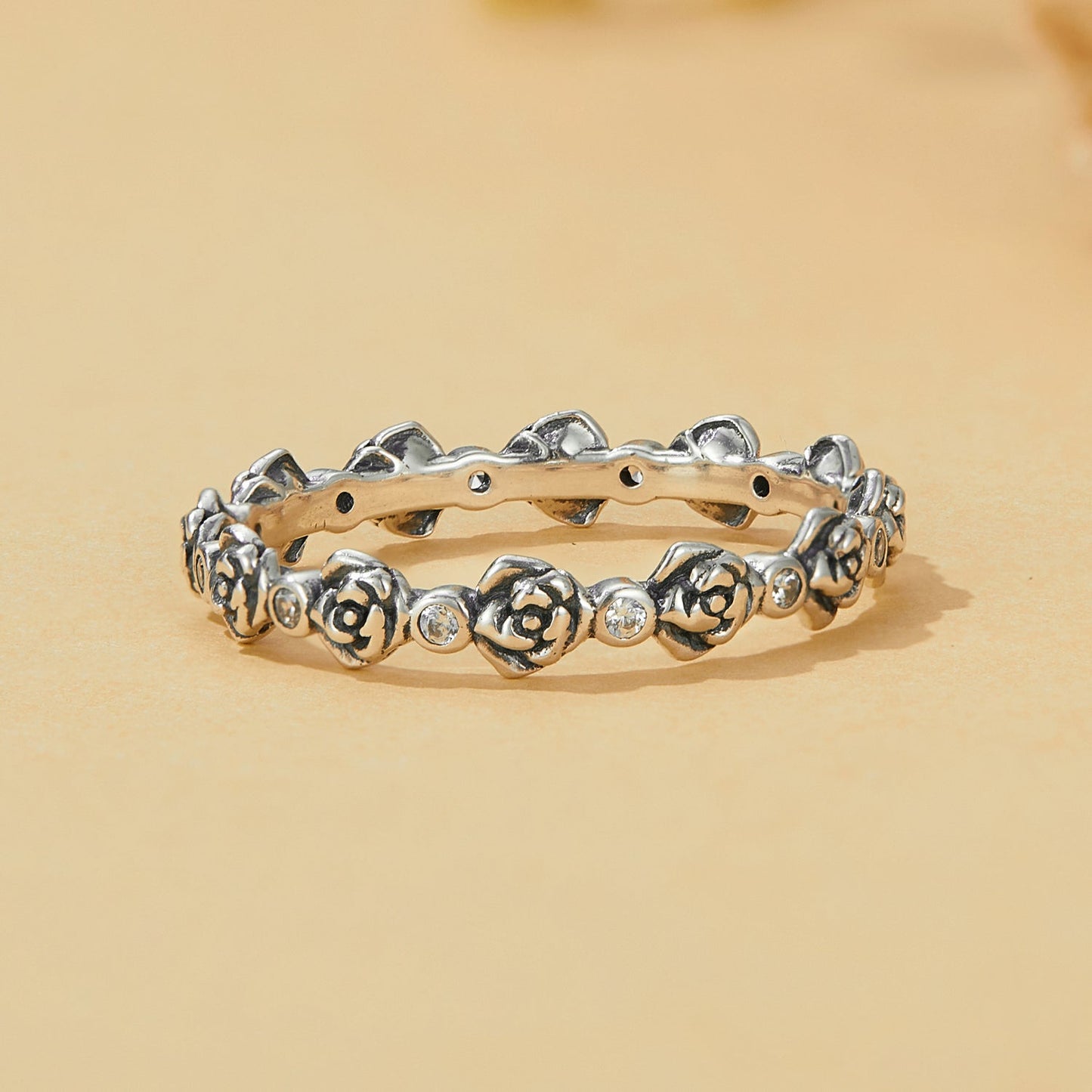 925 Sterling Silver Ring with Pavé Setting CZ - Size 6.0 - Oxidized Silver