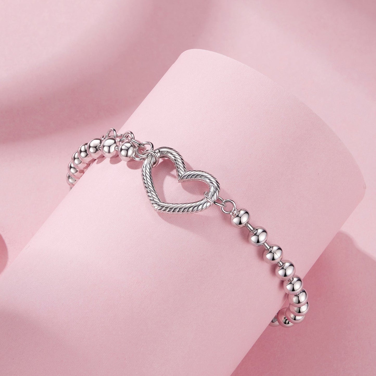 925 Sterling Silver 16+5cm White Gold Plated Heart Bracelet for Women