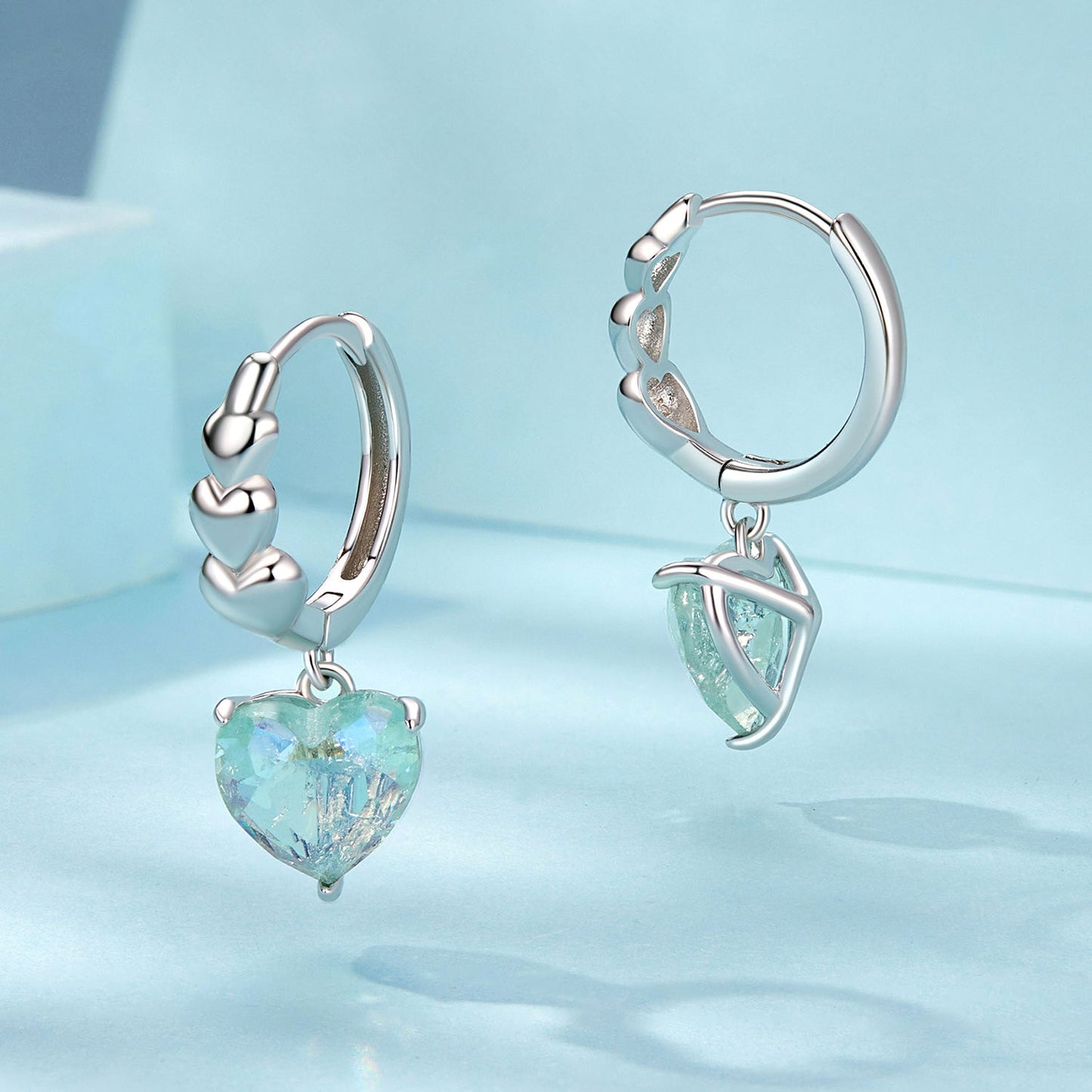 925 Sterling Silver Earrings with Transparent Glass, Plated White Gold, Size 23x8.5mm for Women