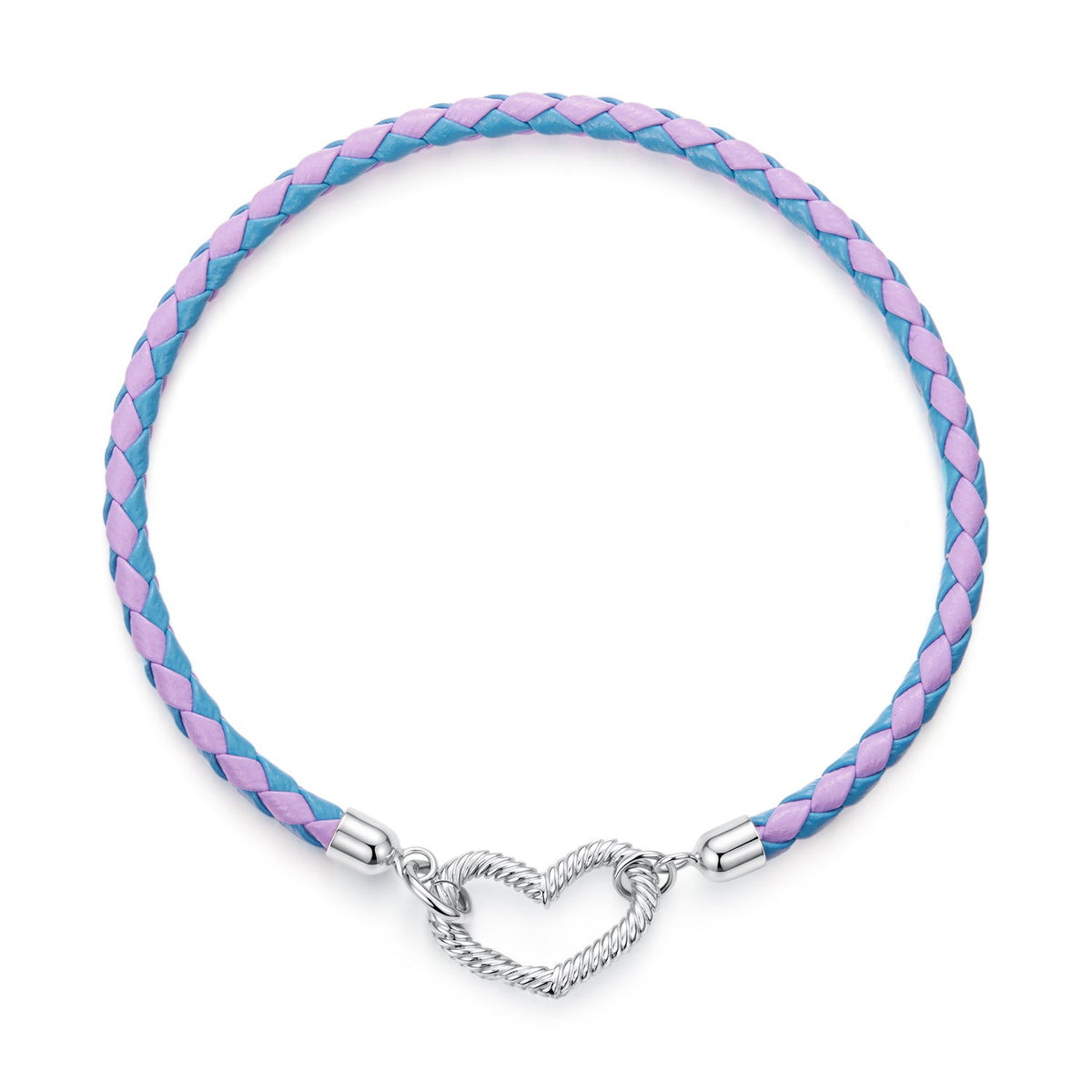 925 Sterling Silver White Gold Plated 17cm Heart Hand Rope Bracelet for Women